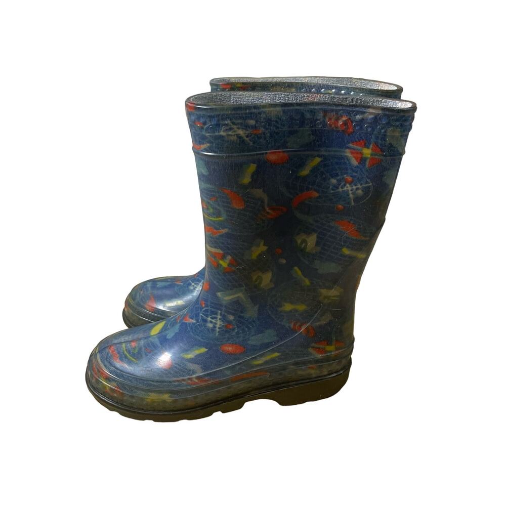 LIttle Kid's Nautical Themed Blue Rain Boots - Size 11 - Compass & Ocean Maps